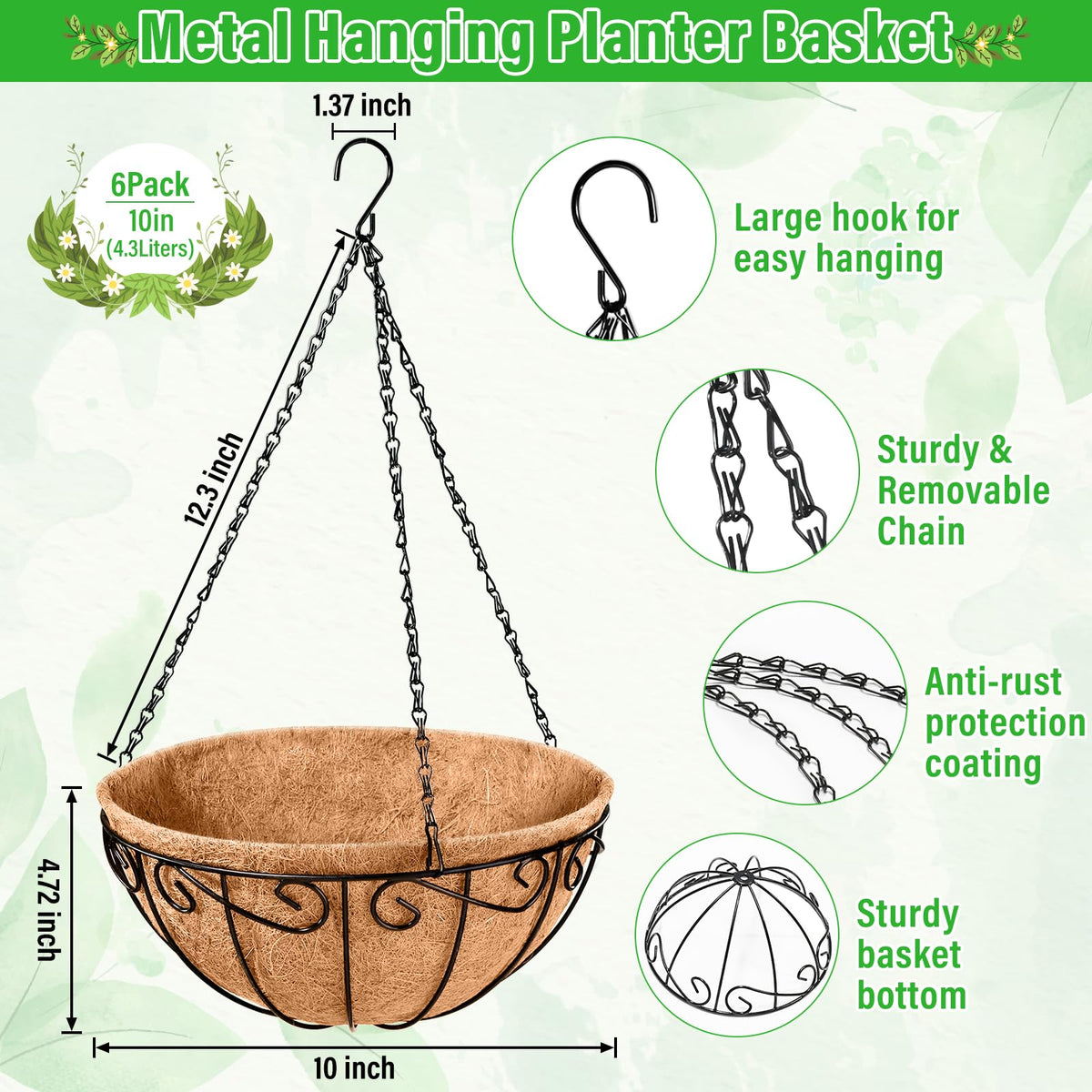 Legigo coco coir liner inside basket promotes airflow and moisture retention