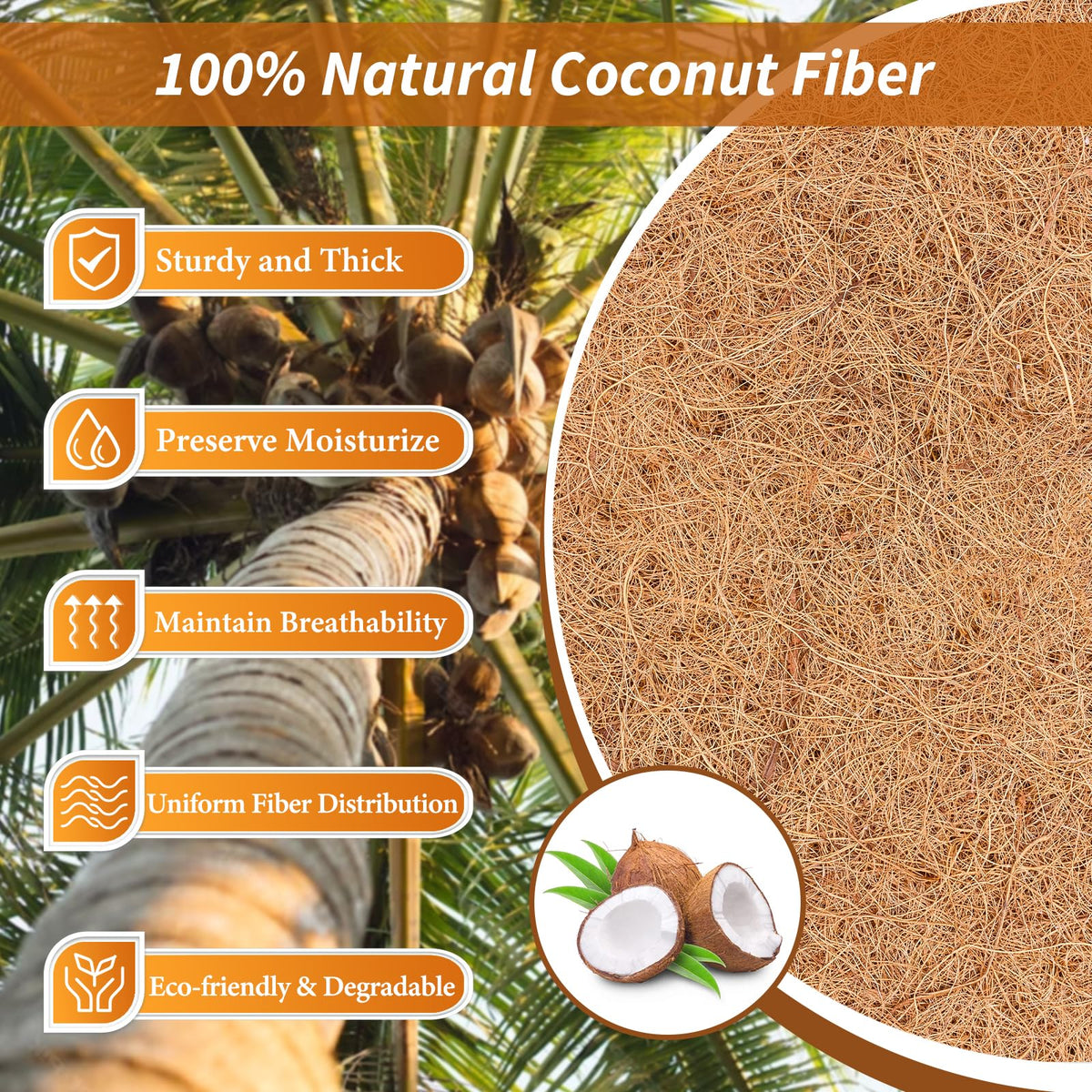 Legigo coco fiber close-up showing dense weave for soil retention and durability.