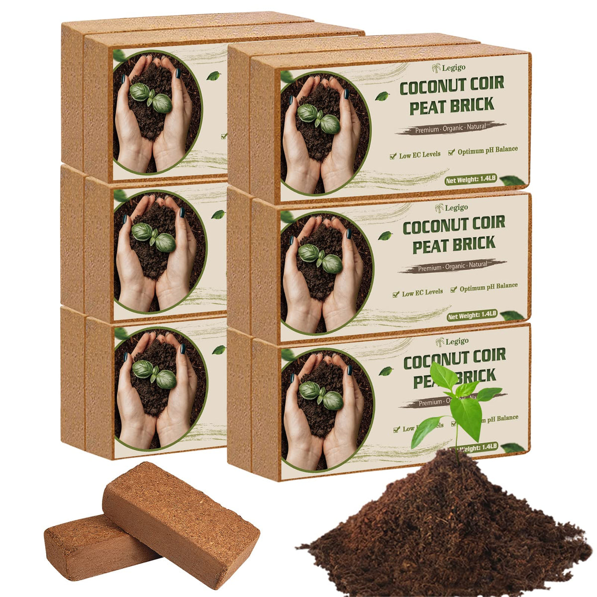 Legigo coco coir brick expands when hydrated for planting.
