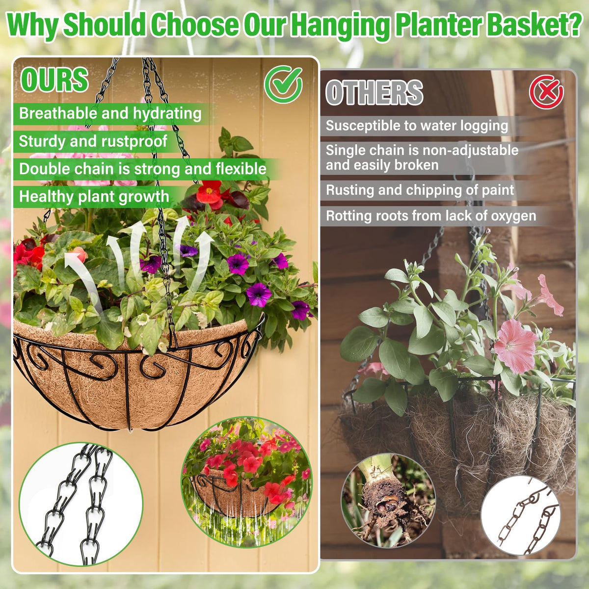 Legigo front porch decor using hanging baskets for a layered garden display