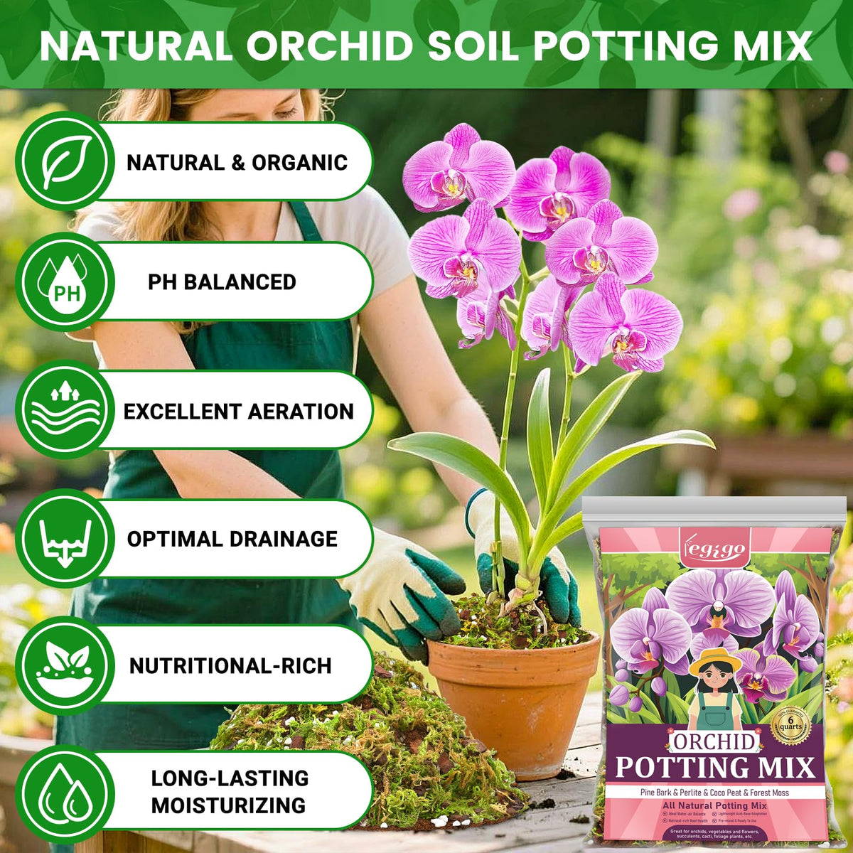 Legigo orchid potting mix root growth closeup with airy texture