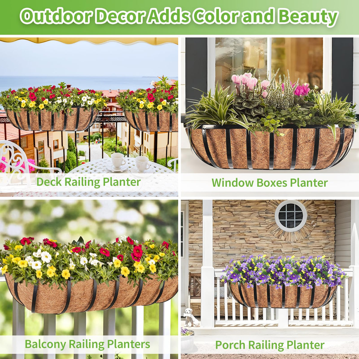 Legigo outdoor flowers arranged on a railing for curb appeal.