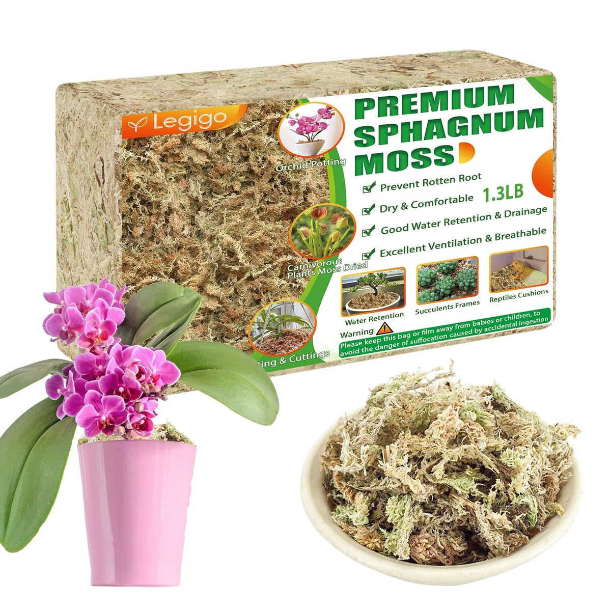 Legigo premium sphagnum moss 25qt pack for moisture retention in potted plants
