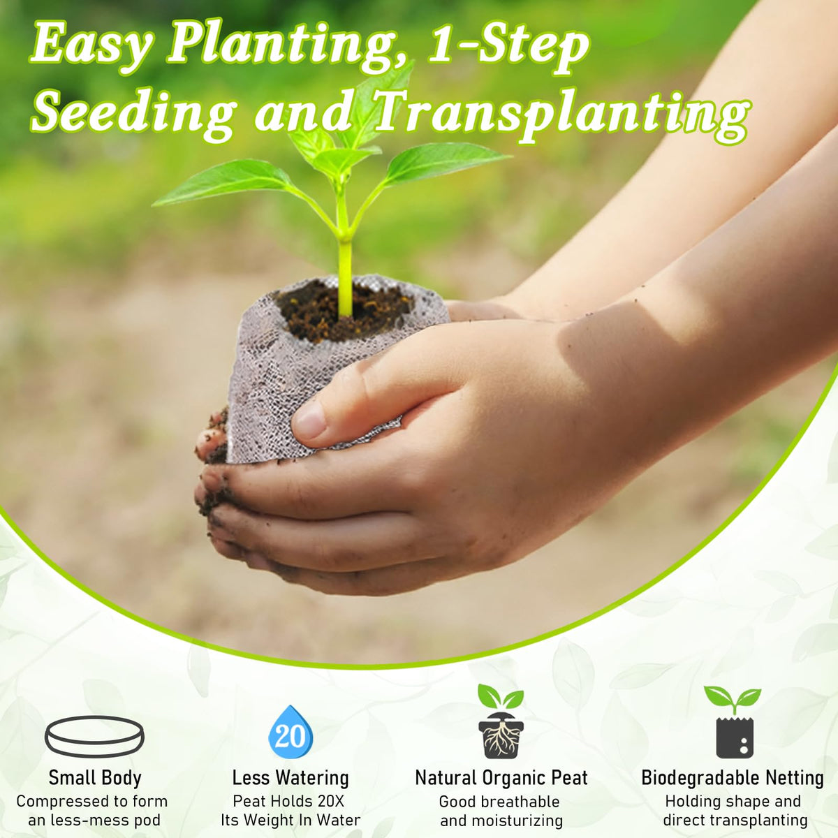 Legigo seedling pods wrapped in biodegradable mesh allow roots to grow freely.