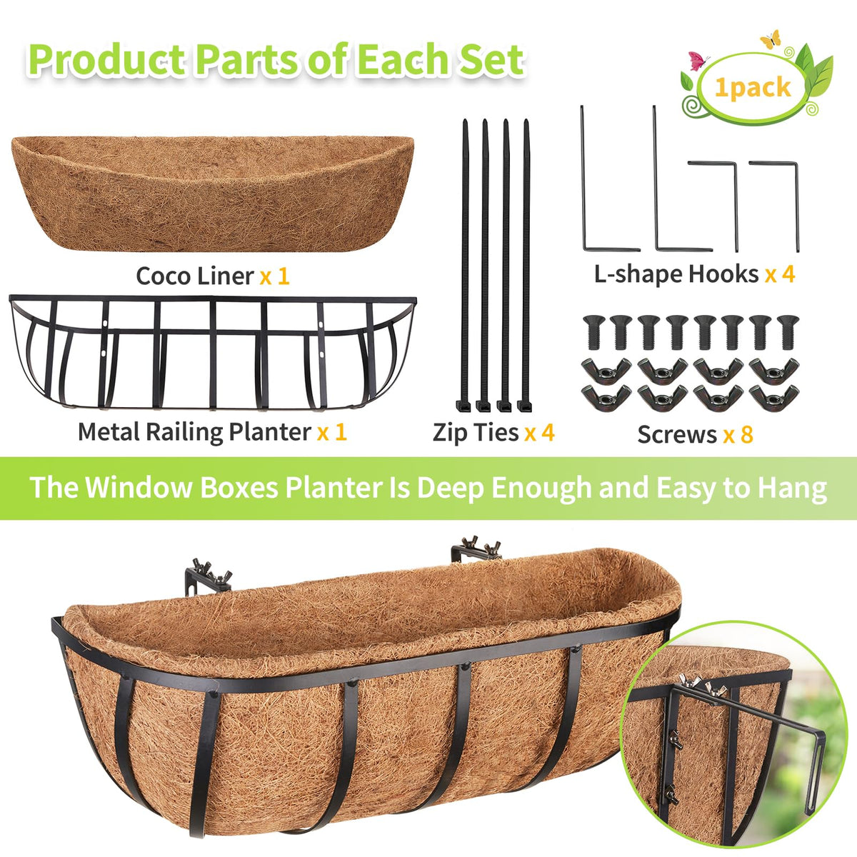 Legigo window boxes coconut liner close-up highlighting moisture retention features.