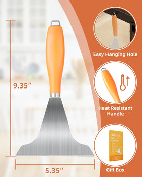 LEIFENY griddle scraper features durable stainless steel construction for lasting use.