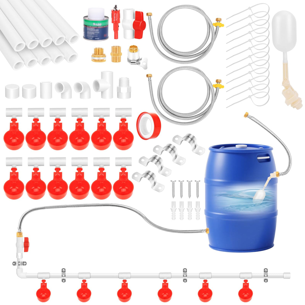 LEIFEOSH 12-pack water cups ready for automatic poultry hydration with gravity feed