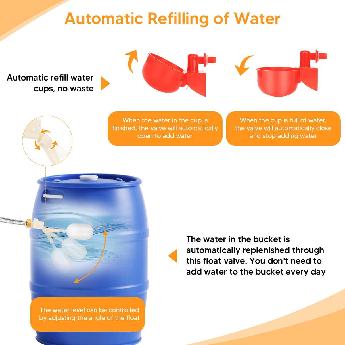 LEIFEOSH float valve waterer showing automatic level control for steady supply