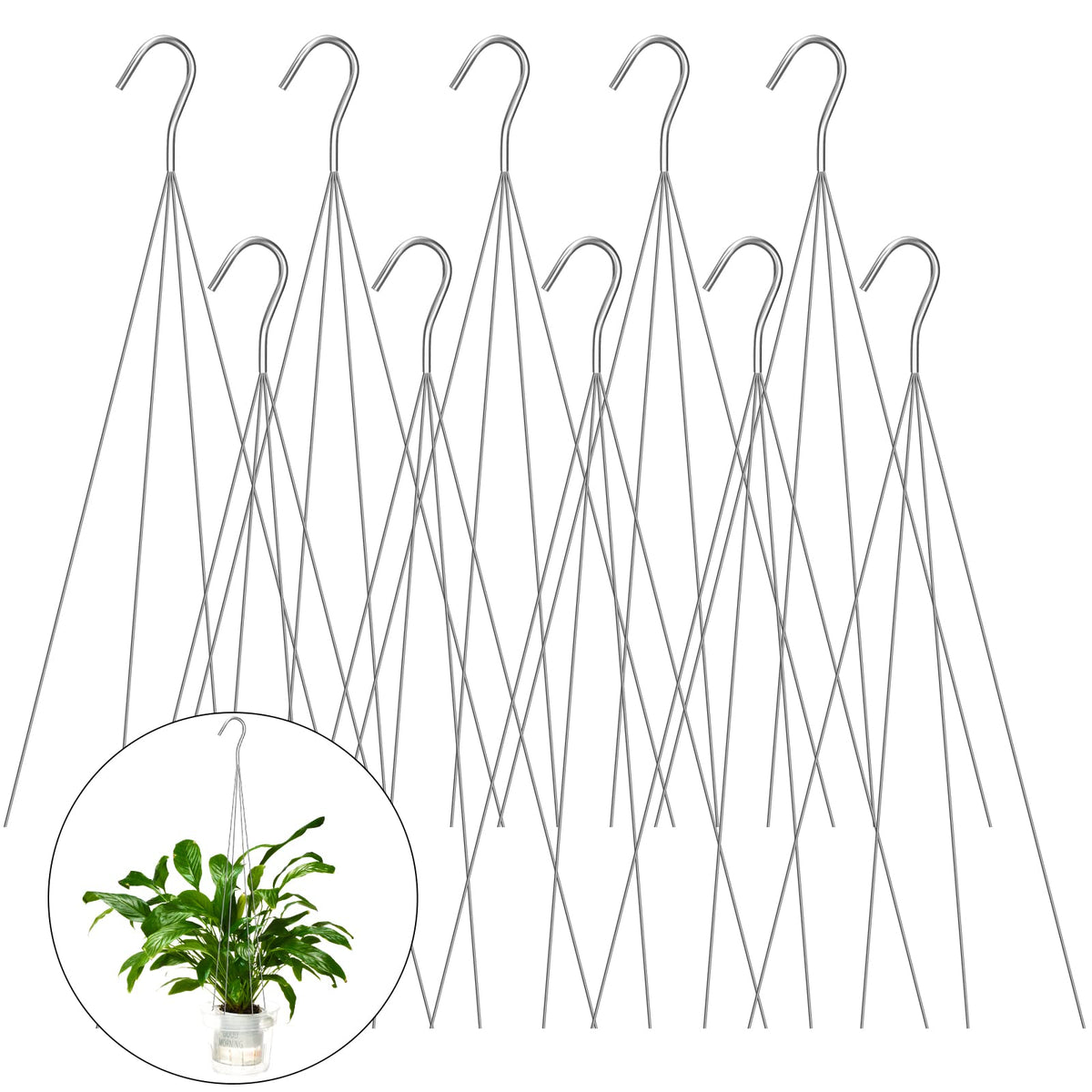 LEIFIDE 10-pack 24-inch wire hanger for baskets – sturdy support for hanging plants.