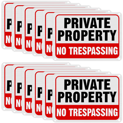 Leifide 7x10 no trespassing sign in red and white with reflective coating for outdoor visibility.