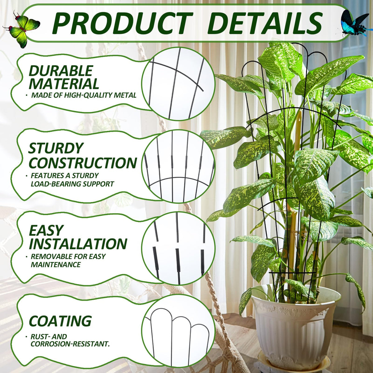 LEIFIDE vertical garden trellis supports plants with a stable base and tall height.