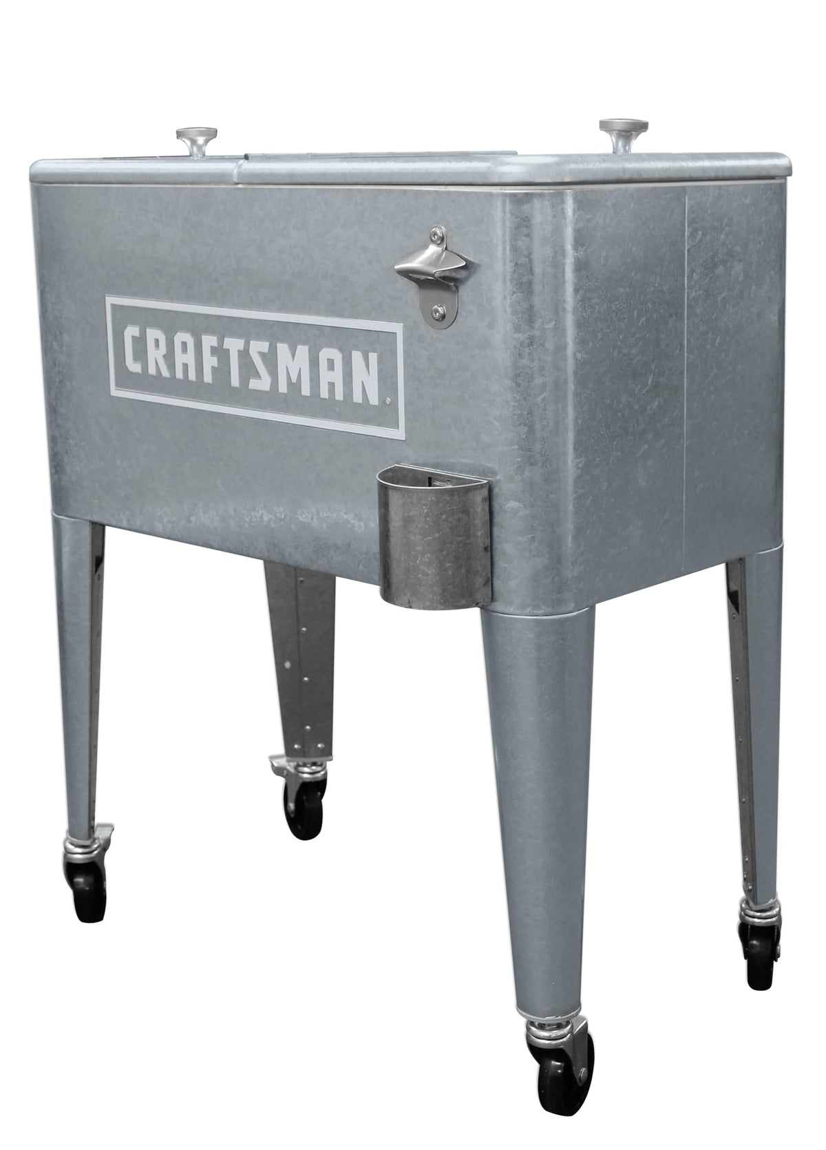 Leigh Country Craftsman cooler includes bottle opener and towel bar for quick access.