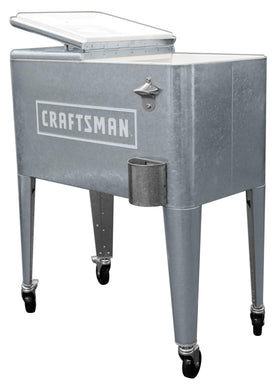 Leigh Country Craftsman cooler rolls on four casters with brakes.