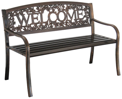 Leigh Country Welcome Bench front view highlighting the ivy-back design for a warm outdoor entry