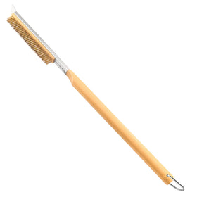 Leightszen 26-inch pizza brush with brass bristles for stone-safe cleaning.