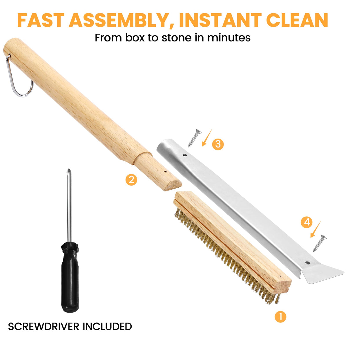 Leightszen outdoor oven cleaning tool used after backyard pizzas.