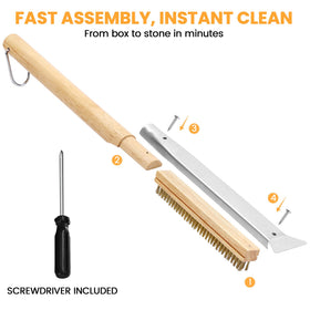 Leightszen outdoor oven cleaning tool used after backyard pizzas.