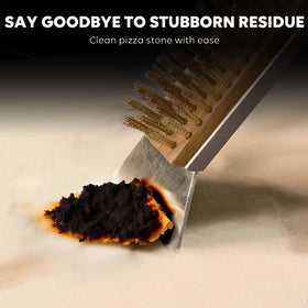 Leightszen wood-handle pizza brush offers ergonomic grip during cleaning.