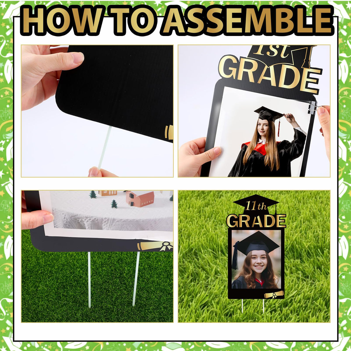Leinuosen outdoor graduation display with sturdy stakes