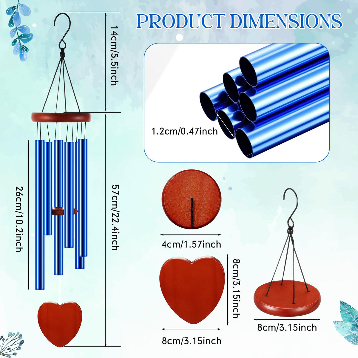 Leinuosen outdoor wind chimes with six aluminum tubes ready for porch or garden.