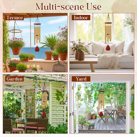 Leinuosen wind chimes with a gold finish enhance garden decor with elegant presence.