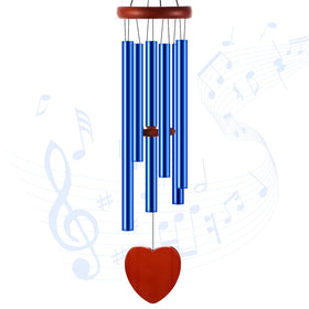 Leinuosen wind chimes heart blue close-up for calming outdoor ambiance.