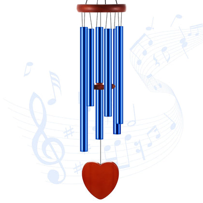 Leinuosen wind chimes heart blue close-up for calming outdoor ambiance.