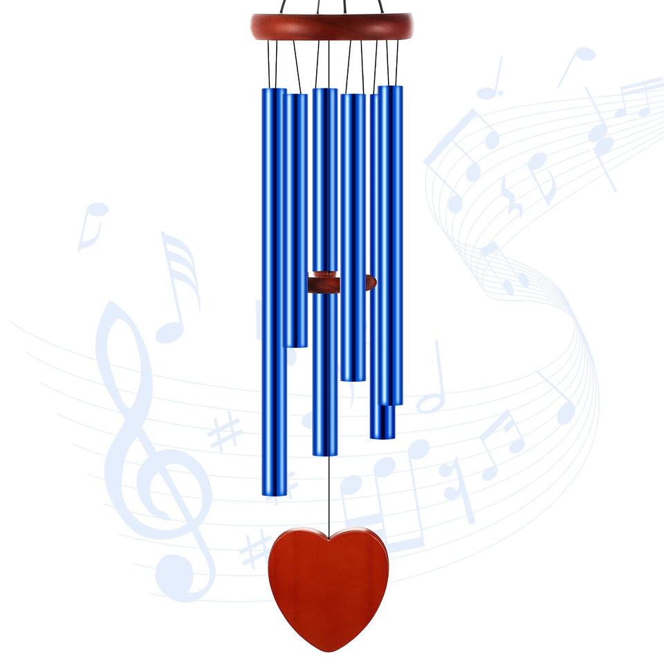 Leinuosen wind chimes heart blue close-up for calming outdoor ambiance.