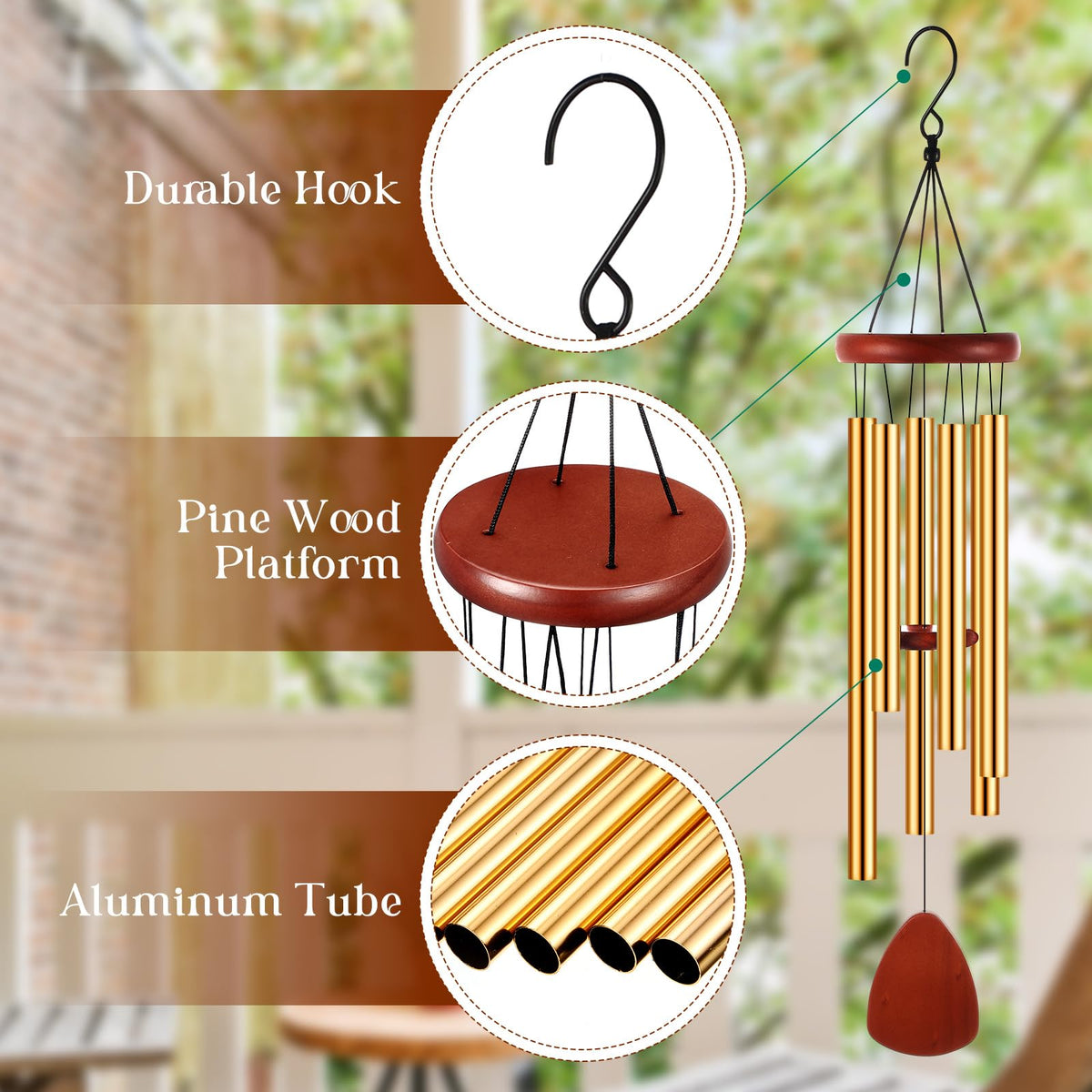 Leinuosen wind chimes with a 28-inch build bring deep, immersive sound to patios.