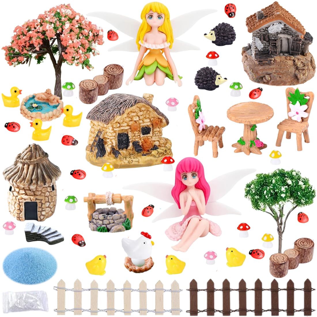 LEISEMK 52pc fairy garden kit, full set, ideal for creative outdoor displays.