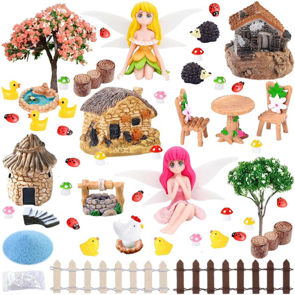 LEISEMK 52pc fairy garden kit, full set, ideal for creative outdoor displays.
