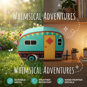 Close-up of intricate turquoise patterns on the Gypsy Garden Trailer