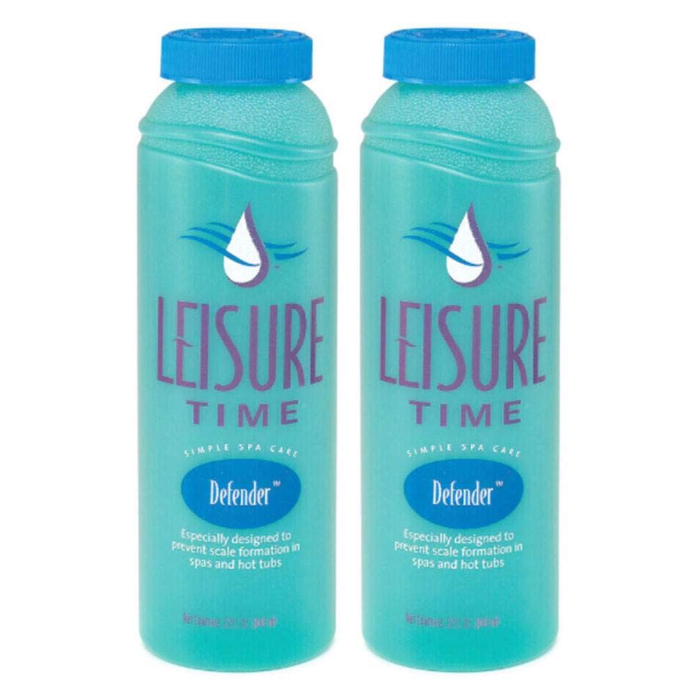Leisure Time Defender bottle pouring, helps prevent mineral scale in your spa.