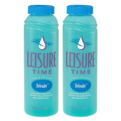 Leisure Time Defender bottle pouring, helps prevent mineral scale in your spa.