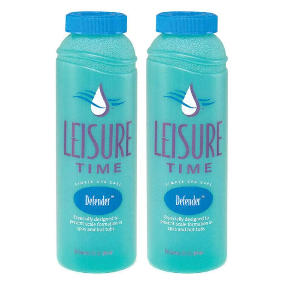 Leisure Time Defender bottle pouring, helps prevent mineral scale in your spa.
