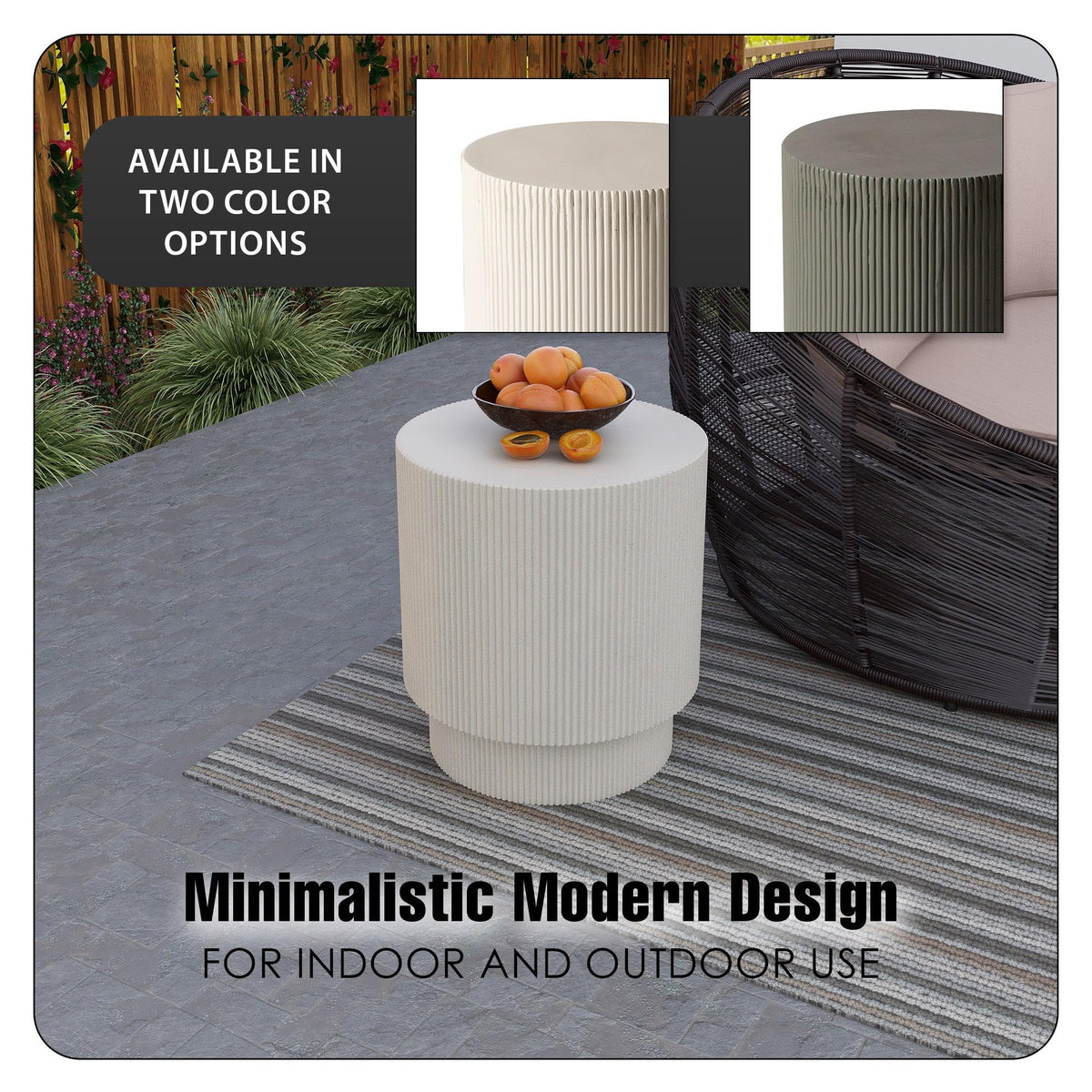 LeisureMod Eden compact diameter fits beside a sofa for essentials.