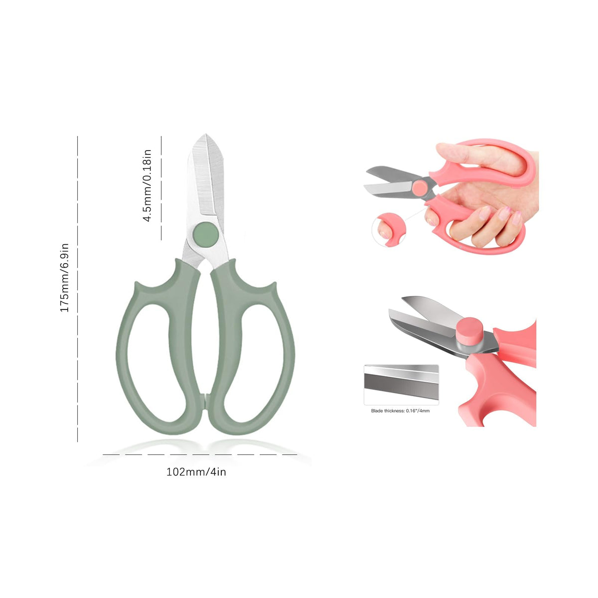 Leize Flower Scissors green slender shears shown for garden pruning tasks.