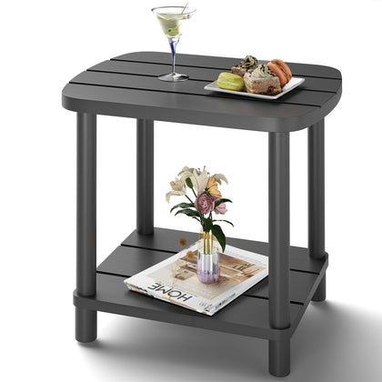 LEJANEOYE bamboo outdoor side table with two-tier storage for drinks and decor.
