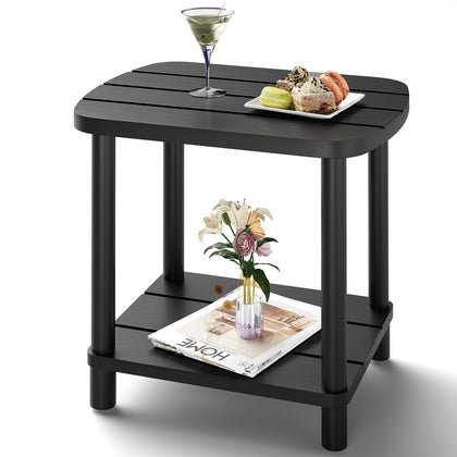 LEJANEOYE bamboo outdoor side table on patio, eco-friendly and durable.