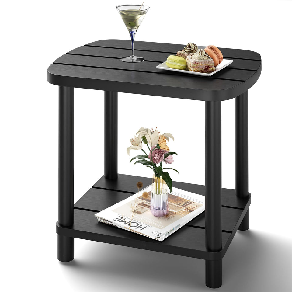 LEJANEOYE bamboo outdoor side table on patio, eco-friendly and durable.