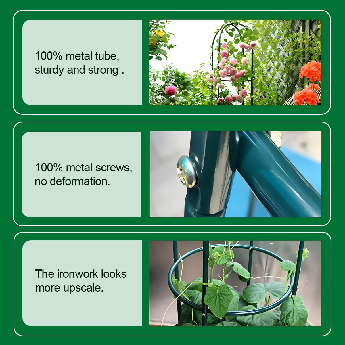 LeJoy Garden metal trellis features a weather-resistant epoxy coat for outdoor use.