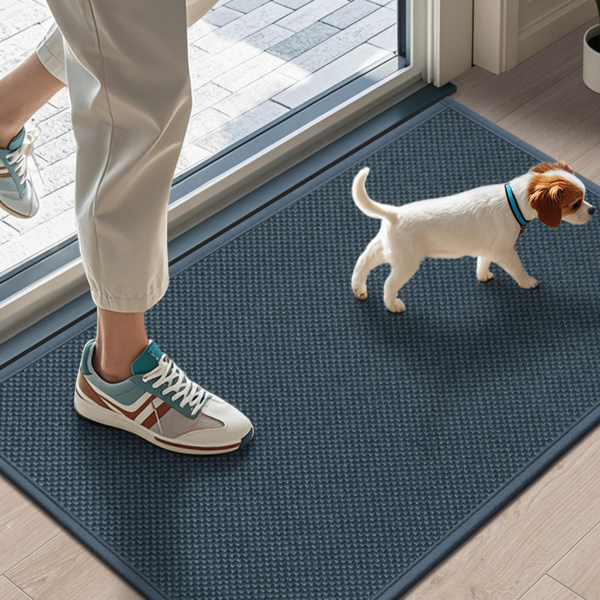 LEKEEPGO door mat 17x29 at the front entry absorbs moisture to protect floors.