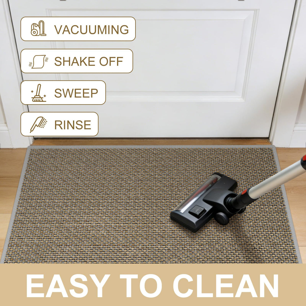 LEKEEPGO chenille weave offers soft foot comfort beside entryways.