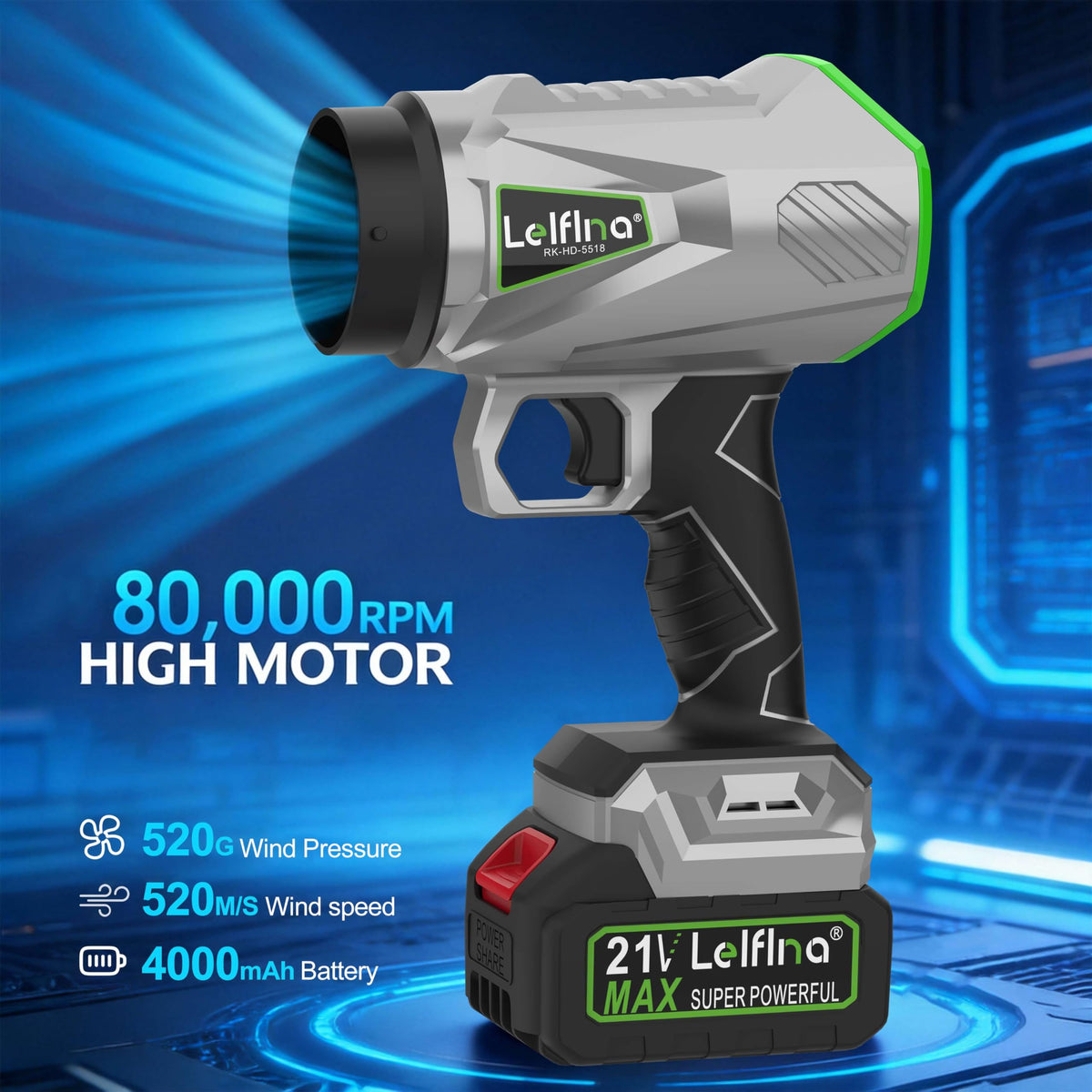 Lelflna 2-in-1 cordless blower handles leaves and light snow efficiently.