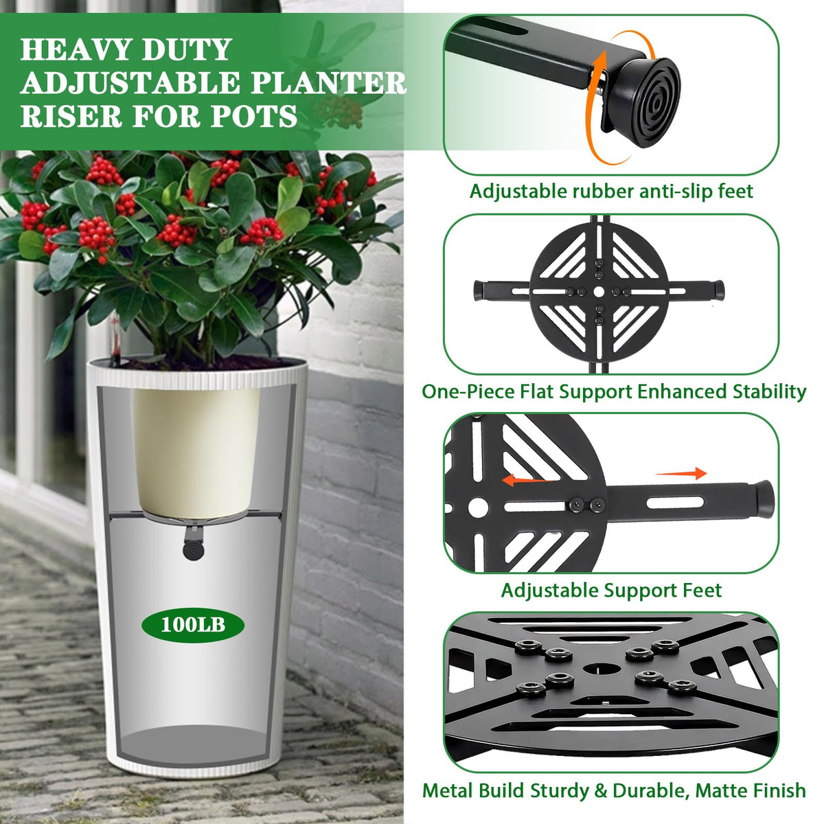 LEMEWEL plant riser close-up showing protective rubber feet