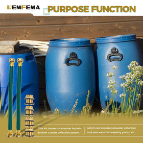 Lemfema linked rain barrels ready for outdoor irrigation