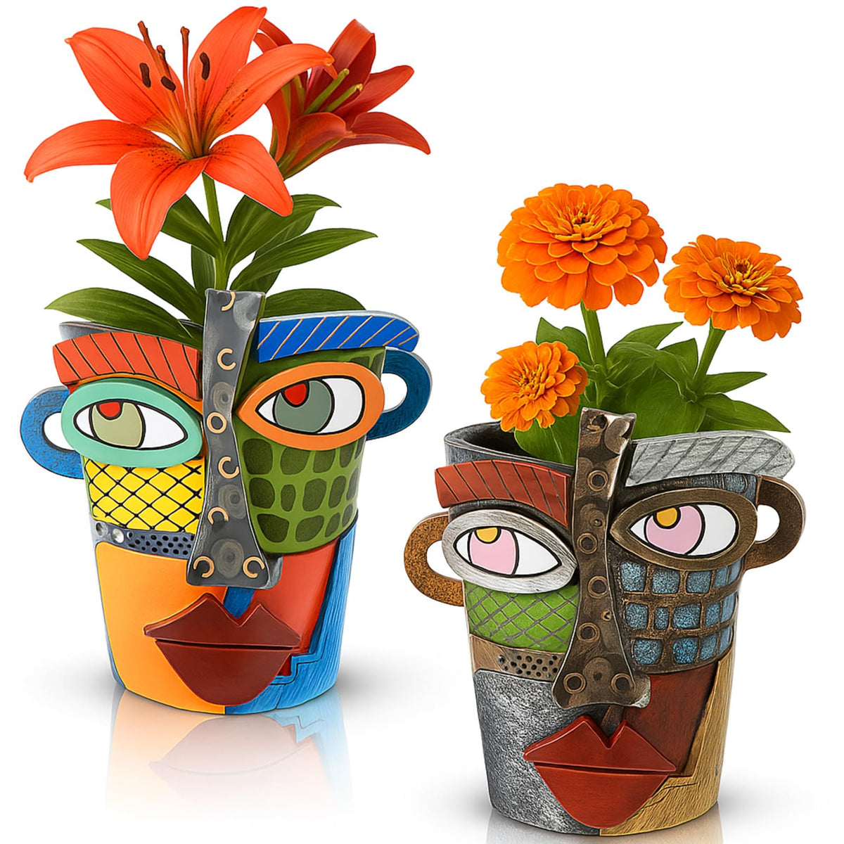 LemonRoad abstract Picasso face pot head—vibrant focal point for indoor plants