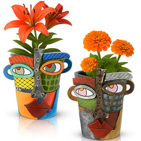 LemonRoad abstract Picasso face pot head—vibrant focal point for indoor plants