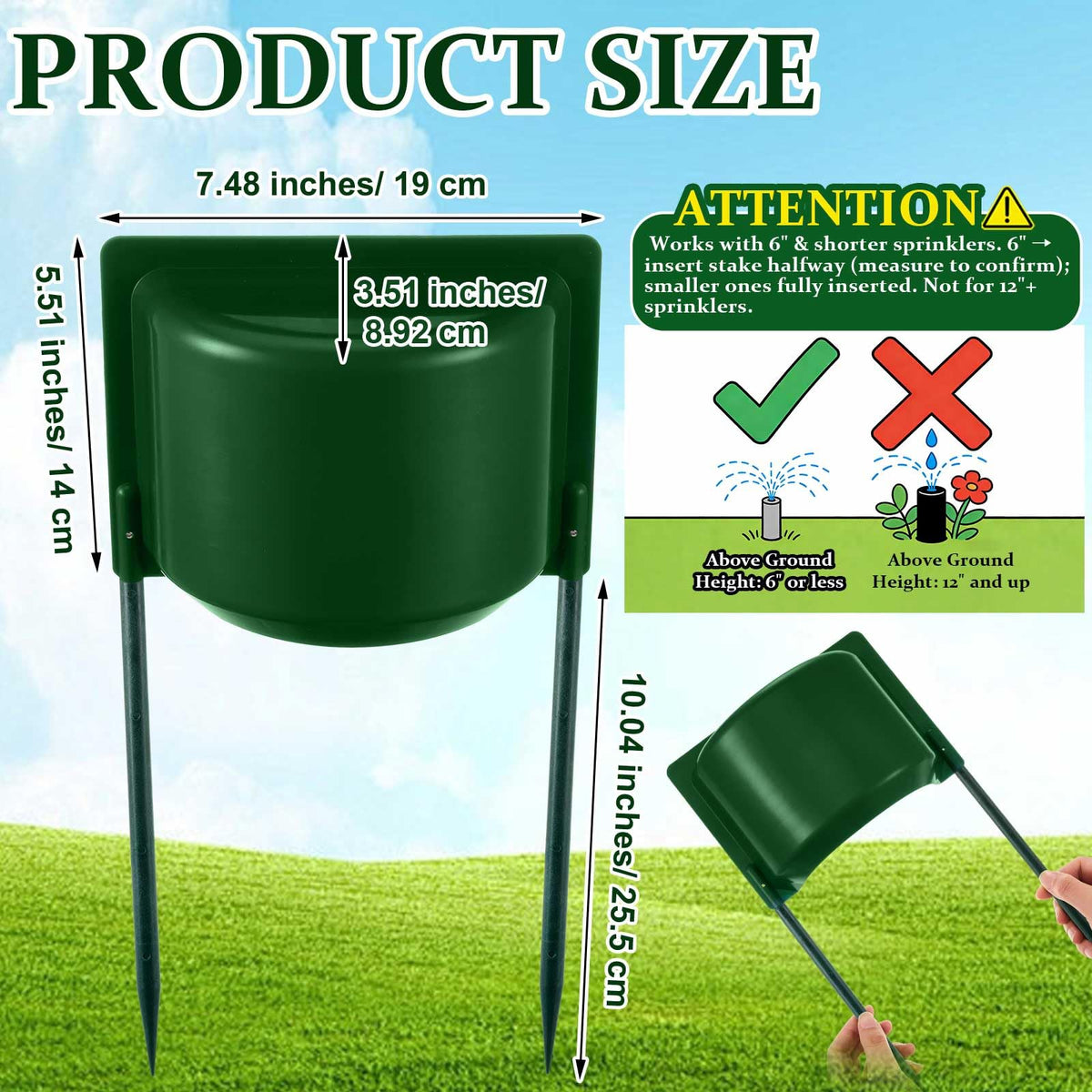 LemonRoad green plastic sprinkler head protector blends with garden and protects surfaces.