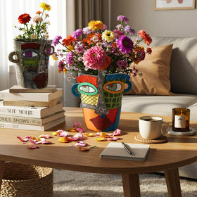 LemonRoad multicolor Picasso head planter—side view showcasing artistry